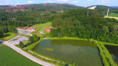 Übersicht Heinrich See, die Stellplätze befinden links auf der Grünfläche neben dem See.