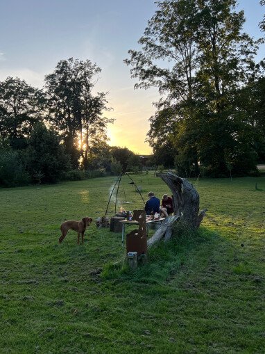 Grillen am Abend. Feuerschale kann geliehen und Holz gekauft werden.