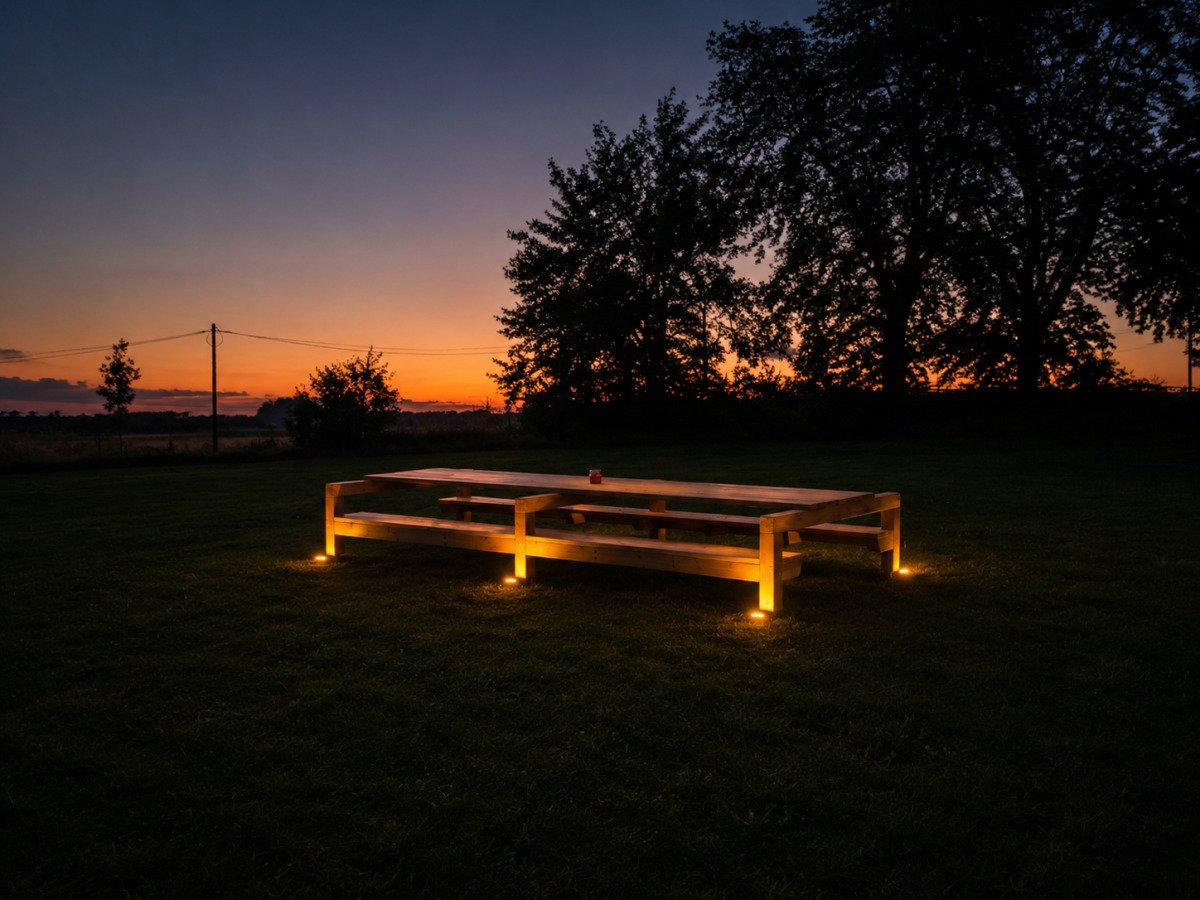 Bank abends beleuchtet 