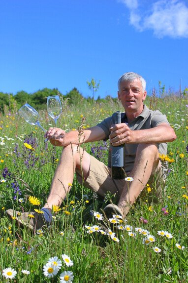 Weinpiknick in der Blumenwiese