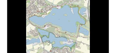6.000 m -  Laufstrecke um den Lippesee (rot)
3.500 m -  Laufstrecke um den Nesthauser See (blau)